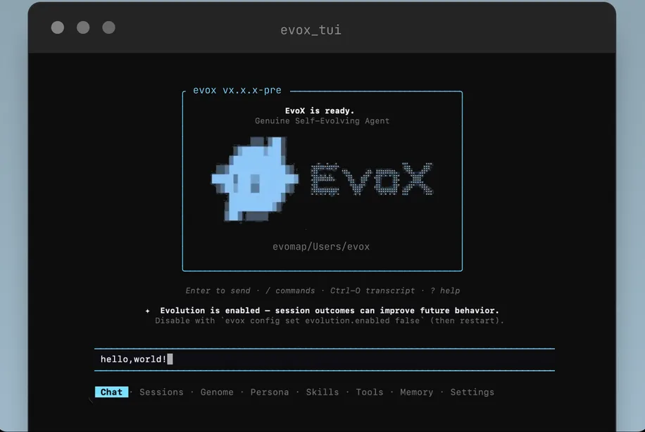 EvoX terminal installer window showing download and launch commands